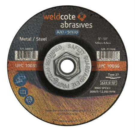 WELDCOTE Grinding Wheel 5 X 1/4 X 5/8-11 A24-R-Bf Steel T27 A-Solid 10036